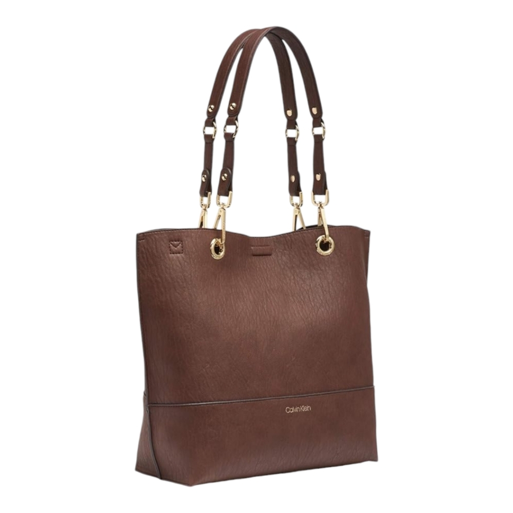 Calvin Klein Reversible Tote With Pouch, Faux Leather Black Brown, Shoulder Bag